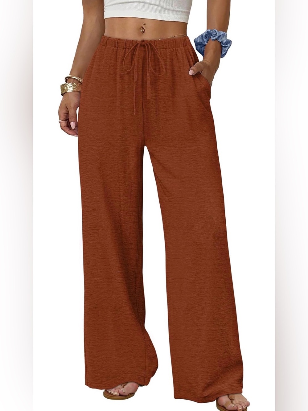 NWT Wide Leg Drawstring Pants - Rust linen blend size xxl